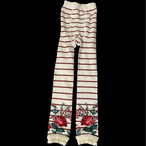 RuffleButts Girls Footless Ruffled Tights floral striped white burgundy - Picture 2 of 5